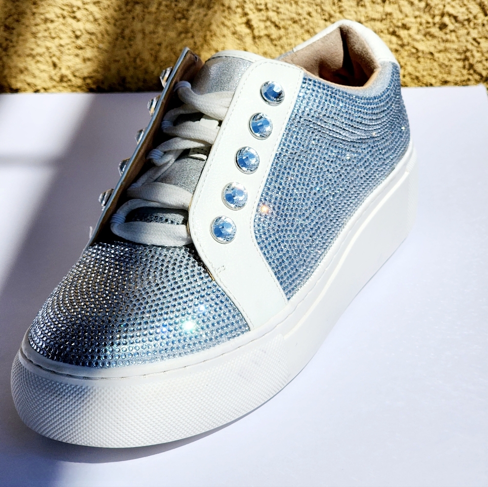 Alex Marie Women's Rhinestone Embellished Shimmer Fabric Platform Sneaker Size 6 - Picture 6 of 12